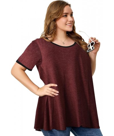 Short Sleeve Plus Size Tunics for Women Loose Casual Swing Tops Flowy T-Shirts A- Heather Red $11.33 Tops