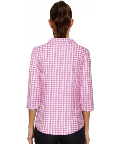 Women's Short Sleeve Golf Shirts 1/4 Zip Up Loose Yoga Running Workout Tops Pink Houndstooth $12.47 Activewear