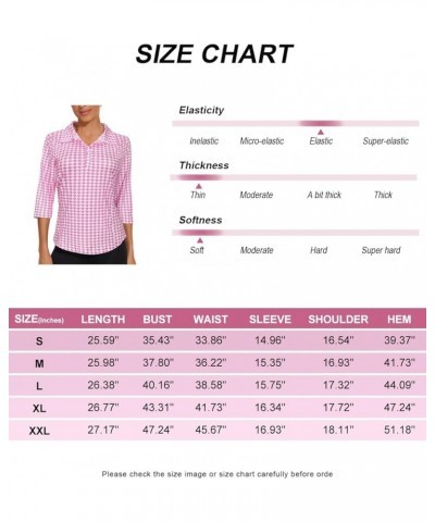 Women's Short Sleeve Golf Shirts 1/4 Zip Up Loose Yoga Running Workout Tops Pink Houndstooth $12.47 Activewear