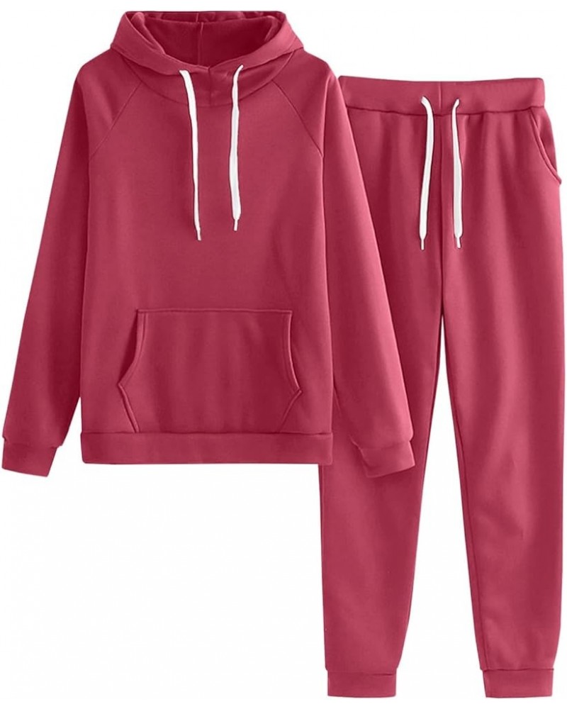 Womens Sweatsuits 2 Piece Set Casual Lounge Sets Long Sleeve Drawstring Pullover Hoodie Jogging Pants Trendy Outfits A-red Ch...