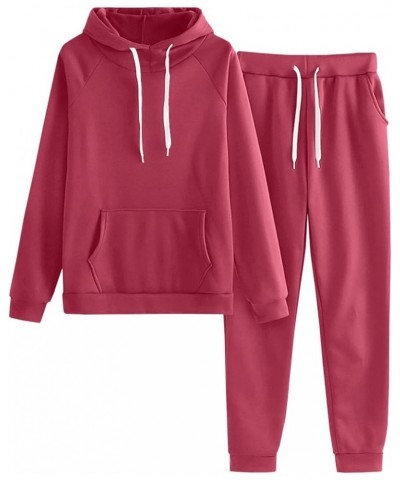 Womens Sweatsuits 2 Piece Set Casual Lounge Sets Long Sleeve Drawstring Pullover Hoodie Jogging Pants Trendy Outfits A-red Ch...