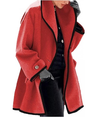 Women Casual Long Blazer Plaid Oversized Notched Collar Coat Button Blend Winter Trench Coat with Pockets XXL Red $16.81 Coats