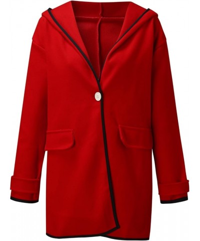 Women Casual Long Blazer Plaid Oversized Notched Collar Coat Button Blend Winter Trench Coat with Pockets XXL Red $16.81 Coats