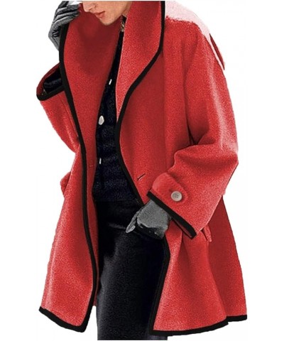 Women Casual Long Blazer Plaid Oversized Notched Collar Coat Button Blend Winter Trench Coat with Pockets XXL Red $16.81 Coats