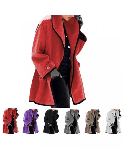 Women Casual Long Blazer Plaid Oversized Notched Collar Coat Button Blend Winter Trench Coat with Pockets XXL Red $16.81 Coats