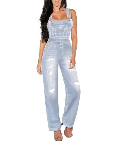 Womens Casual Destructed Adjustable Denim Jumpsuit Stretch Overalls Jeans Pants Pvj156999-lightwash $16.10 Overalls