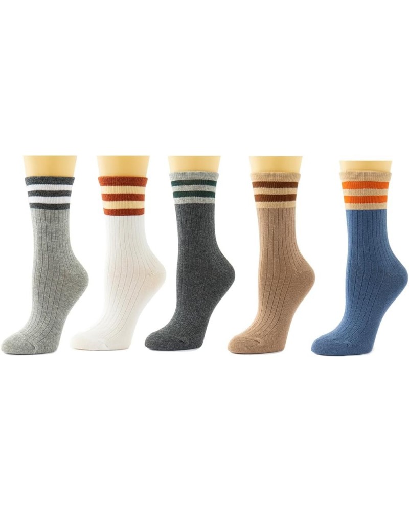 Striped Cotton Crew Socks for Women Retro Vintage Classic Fashion All Season Cotton Socks Teen Girls 5 Pairs B-set $10.91 Act...