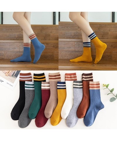 Striped Cotton Crew Socks for Women Retro Vintage Classic Fashion All Season Cotton Socks Teen Girls 5 Pairs B-set $10.91 Act...