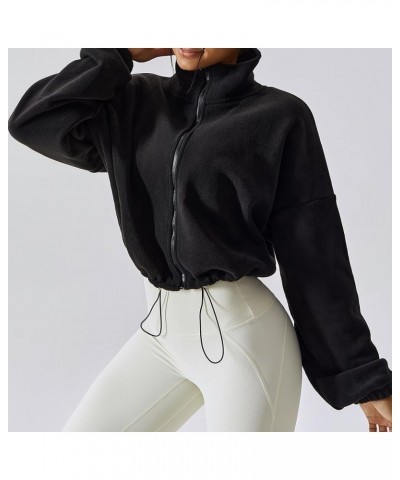 Women's Stand Collar Button Down Cropped Shacket Jacket Solid Color Varsity Bomber Jackets 2024 01 Black $22.41 Jackets