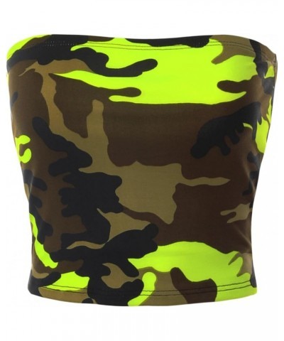 Women's Casual Strapless Basic Sexy Tube Top C Neon Lime Camo $11.25 Tanks