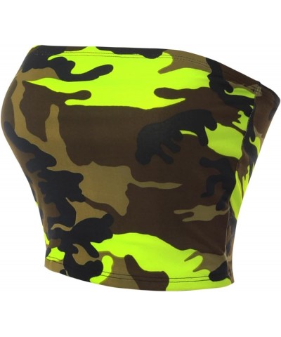 Women's Casual Strapless Basic Sexy Tube Top C Neon Lime Camo $11.25 Tanks