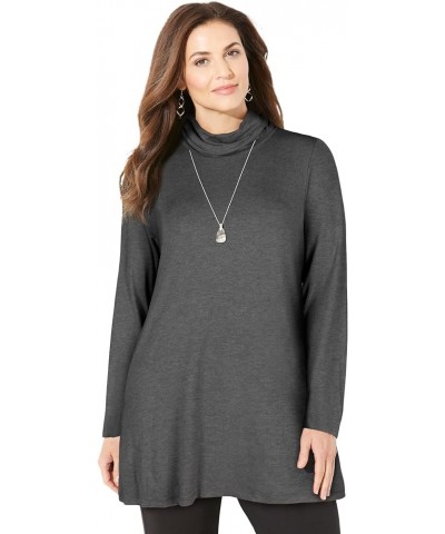 Women's Plus Size Anywear Turtleneck Swing Top Dark Heather Grey $19.37 Sweaters