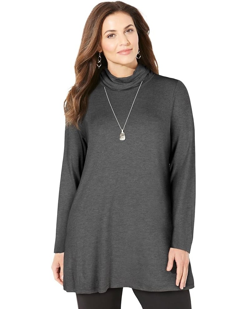 Women's Plus Size Anywear Turtleneck Swing Top Dark Heather Grey $19.37 Sweaters