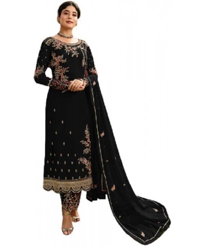 Henith Collection Indian/Pakistani Ethnic wear Georgette Straight Salwar Suit Salwar Kameez Ready To Wear Black $41.33 Suits