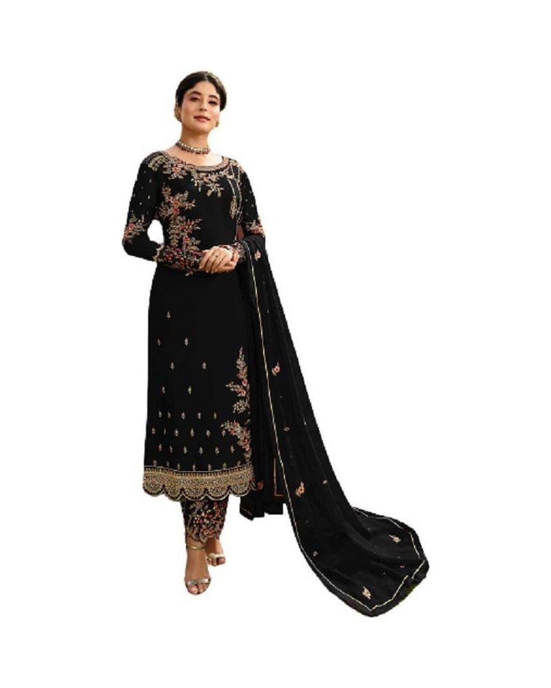 Henith Collection Indian/Pakistani Ethnic wear Georgette Straight Salwar Suit Salwar Kameez Ready To Wear Black $41.33 Suits