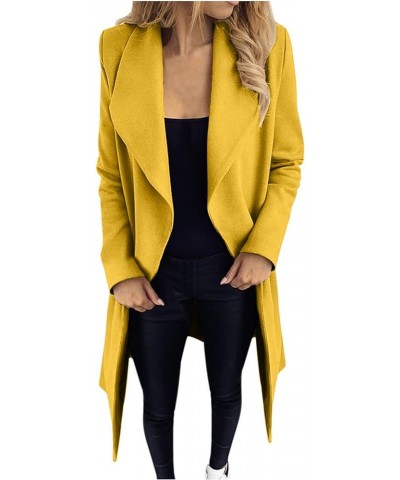 Trench Coats for Women Winter Wool Blend Camel Mid-Long Coat Long Sleeve Slim Casual Open Front Cardigans Outwear 2-yellow $1...