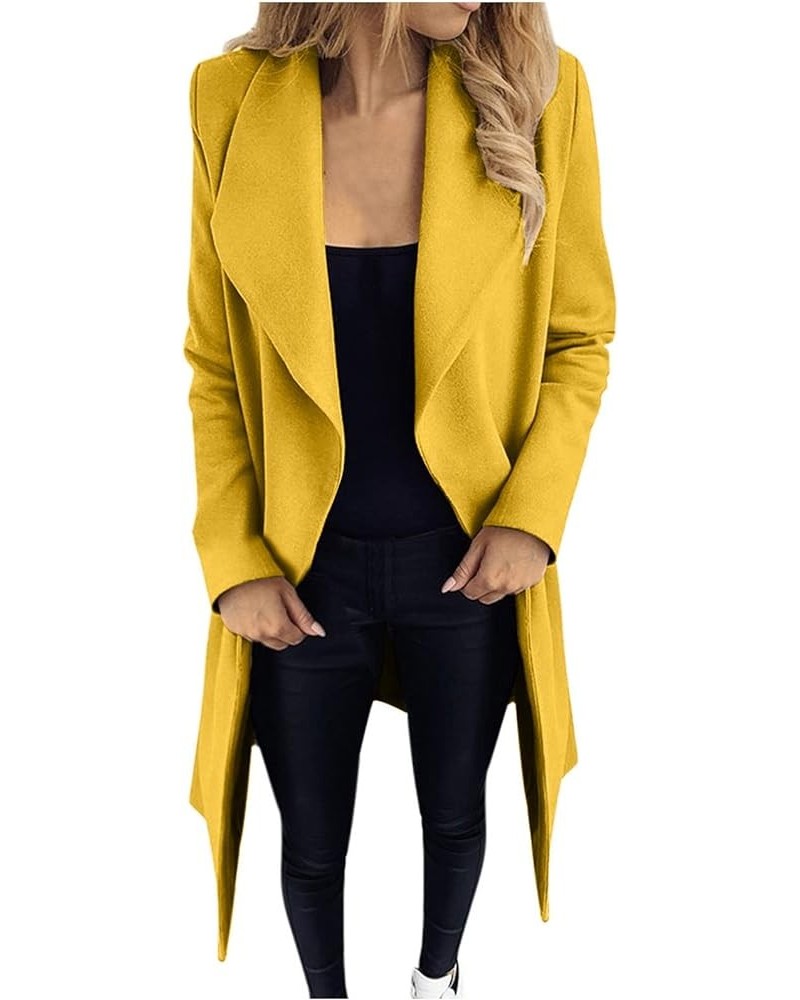 Trench Coats for Women Winter Wool Blend Camel Mid-Long Coat Long Sleeve Slim Casual Open Front Cardigans Outwear 2-yellow $1...