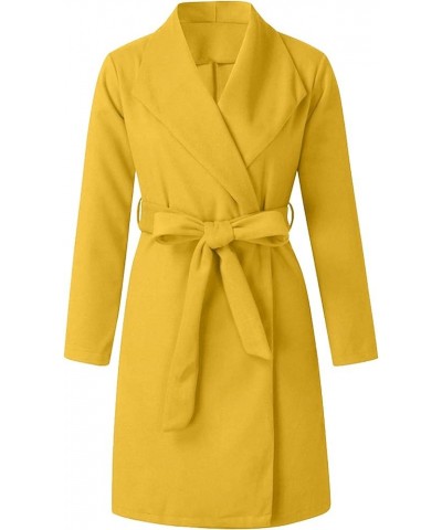 Trench Coats for Women Winter Wool Blend Camel Mid-Long Coat Long Sleeve Slim Casual Open Front Cardigans Outwear 2-yellow $1...