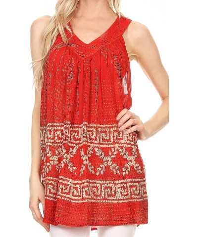 Silvia Sleeveless V-neck Printed Tank Top Blouse Tulip Red $13.95 Tanks