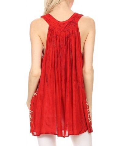 Silvia Sleeveless V-neck Printed Tank Top Blouse Tulip Red $13.95 Tanks