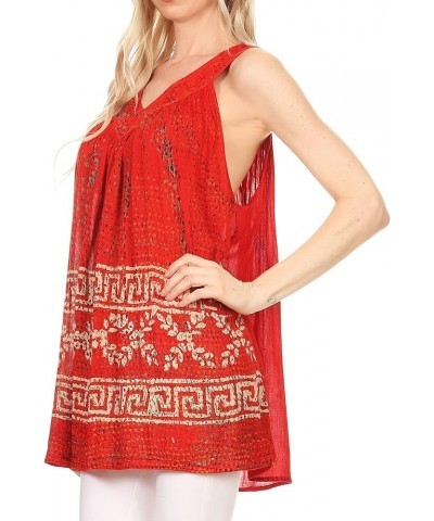 Silvia Sleeveless V-neck Printed Tank Top Blouse Tulip Red $13.95 Tanks