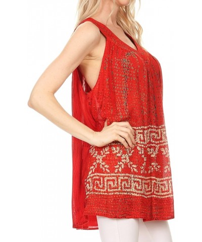 Silvia Sleeveless V-neck Printed Tank Top Blouse Tulip Red $13.95 Tanks