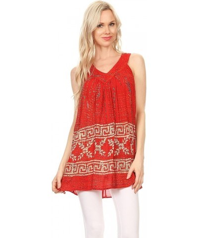 Silvia Sleeveless V-neck Printed Tank Top Blouse Tulip Red $13.95 Tanks