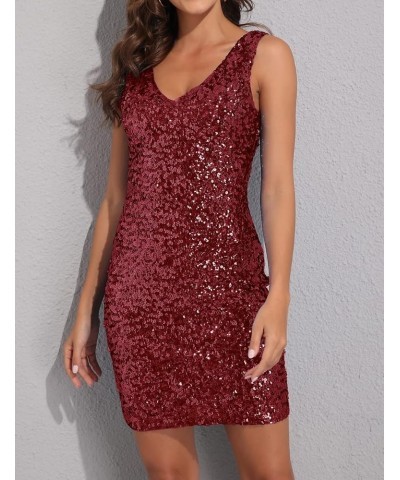 Women's Sexy Deep V Neck Sequin Glitter Bodycon Stretchy Mini Party Dress Red $15.18 Dresses