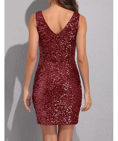 Women's Sexy Deep V Neck Sequin Glitter Bodycon Stretchy Mini Party Dress Red $15.18 Dresses