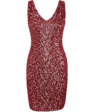 Women's Sexy Deep V Neck Sequin Glitter Bodycon Stretchy Mini Party Dress Red $15.18 Dresses