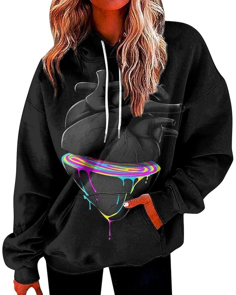 Gradient Printed Hoodies for Women Oversized Hooded Sweatshirts Long Sleeve Shirts Cozy Soft Pullover Womans Hoodie A10-black...