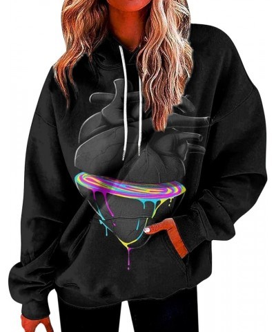 Gradient Printed Hoodies for Women Oversized Hooded Sweatshirts Long Sleeve Shirts Cozy Soft Pullover Womans Hoodie A10-black...