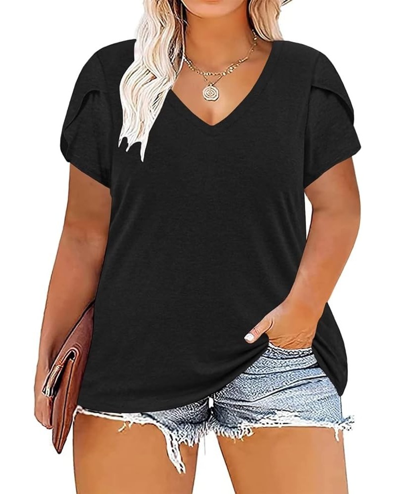 Womens-Plus-Size-Tops Summer Petal Sleeve T Shirts Casual V Neck Tees XL-5XL Black $13.24 T-Shirts