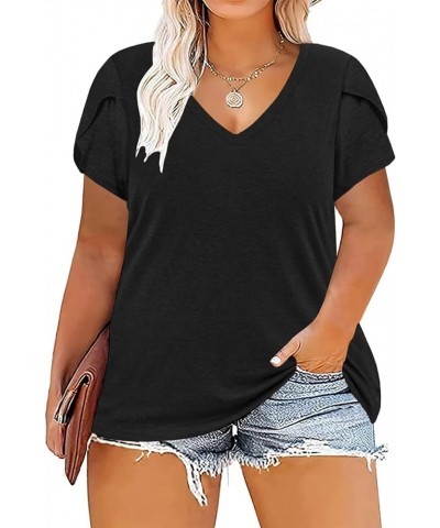 Womens-Plus-Size-Tops Summer Petal Sleeve T Shirts Casual V Neck Tees XL-5XL Black $13.24 T-Shirts