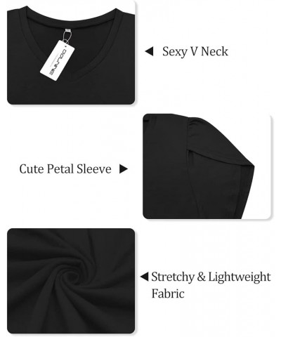 Womens-Plus-Size-Tops Summer Petal Sleeve T Shirts Casual V Neck Tees XL-5XL Black $13.24 T-Shirts