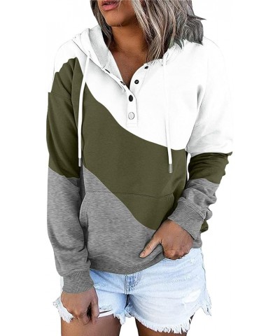 Women's Casual Long Sleeve Hoodies Color Block Button Down Hooded Drawstring Pullover Sweatshirt Tops with Pocket G-green $12...