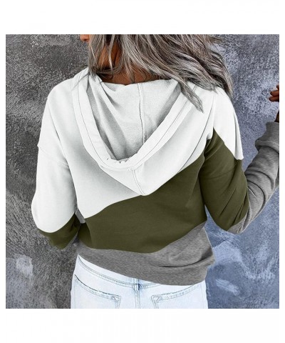 Women's Casual Long Sleeve Hoodies Color Block Button Down Hooded Drawstring Pullover Sweatshirt Tops with Pocket G-green $12...