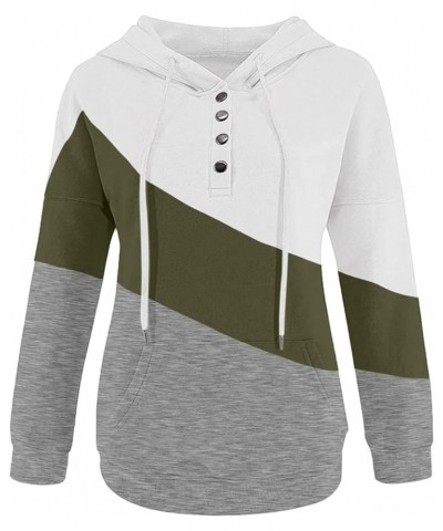 Women's Casual Long Sleeve Hoodies Color Block Button Down Hooded Drawstring Pullover Sweatshirt Tops with Pocket G-green $12...