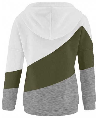 Women's Casual Long Sleeve Hoodies Color Block Button Down Hooded Drawstring Pullover Sweatshirt Tops with Pocket G-green $12...