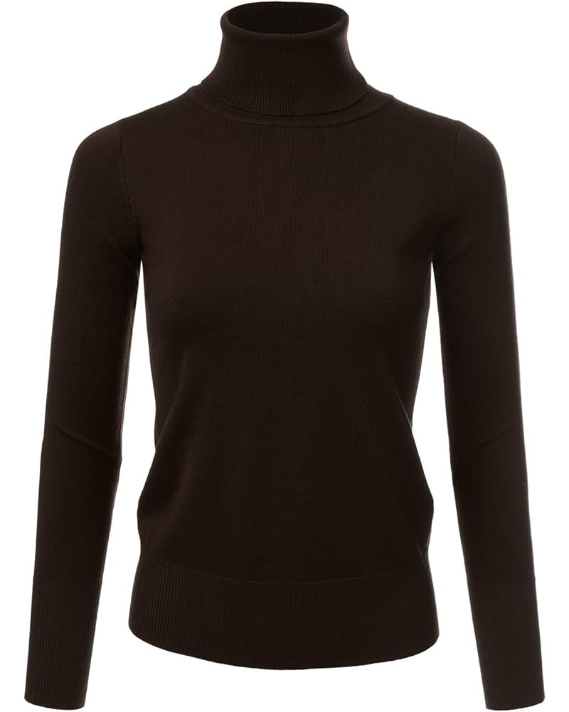Women's Long Sleeve Turtle Neck Knit Sweater Top with Plus Size Brown $12.47 Sweaters