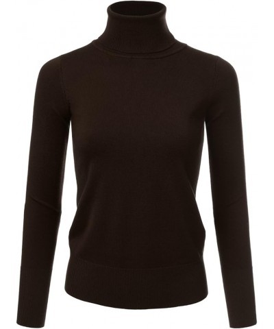 Women's Long Sleeve Turtle Neck Knit Sweater Top with Plus Size Brown $12.47 Sweaters