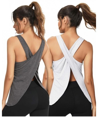 Open Back Workout Top Backless Yoga Shirts Tie Back Workout Tank Activewear Shirts Exercise Yoga Tank Tops (1-3Pack) 2pack Gr...