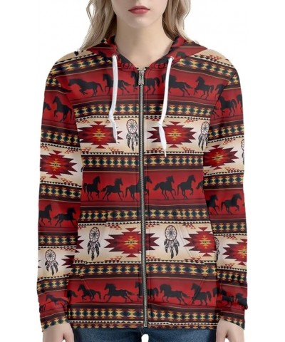 Women's Hoodies Long Sleeves Sweatshirts with Pockets Drawstring Fall Coat Loose Fit Red Tribal Horse $13.44 Hoodies & Sweats...