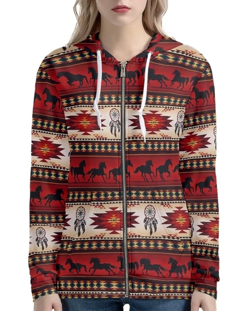 Women's Hoodies Long Sleeves Sweatshirts with Pockets Drawstring Fall Coat Loose Fit Red Tribal Horse $13.44 Hoodies & Sweats...