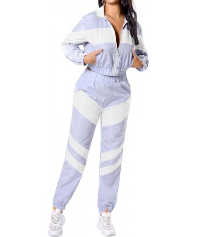 Women's Tracksuit Sets 2 Piece Zip Top Jacket and Elastic Waistband Pant Windbreaker 086-white $16.63 Activewear