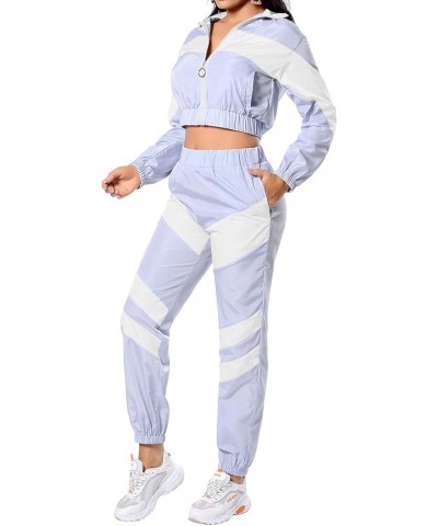 Women's Tracksuit Sets 2 Piece Zip Top Jacket and Elastic Waistband Pant Windbreaker 086-white $16.63 Activewear