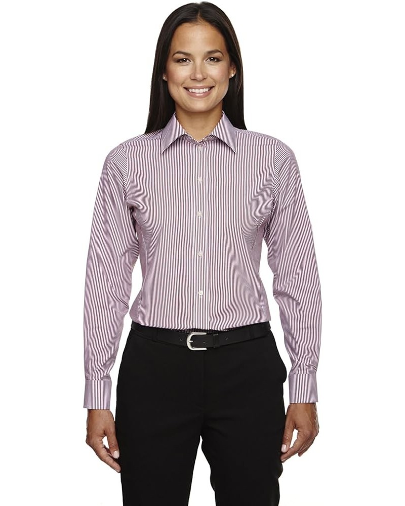 D645W - Ladies Crown Collection Banker Stripe Burgundy $23.21 Blouses