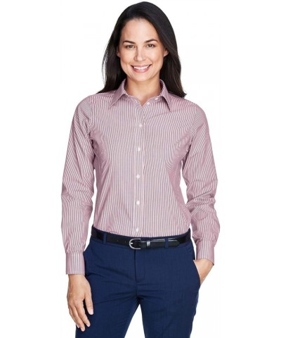 D645W - Ladies Crown Collection Banker Stripe Burgundy $23.21 Blouses