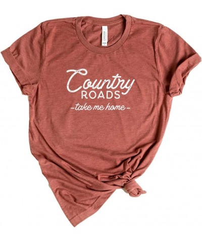 Country Roads Take Me Home - Country Life - Short Sleeve Graphic Tee Rust_white Ink $14.74 T-Shirts