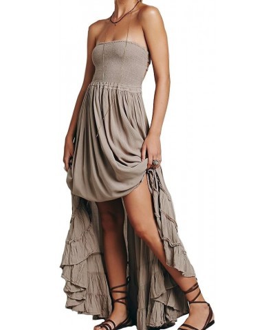 Women's Cotton Sexy Sleeveless Boho Beach Backless Long Bohemian Dress Gray $23.00 Dresses